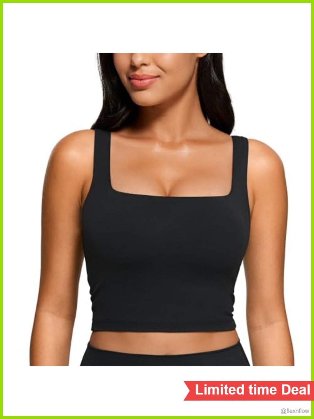 Square Neck High Stretch Sports Crop Tank Top with Removable Pads for Yoga